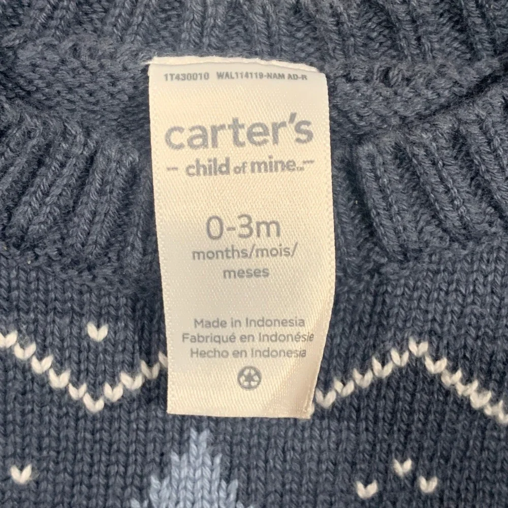 Carters Child of Mine Baby Boy Blue Fair Isle‎ Tree Sweater and Pants Set 0-3M
